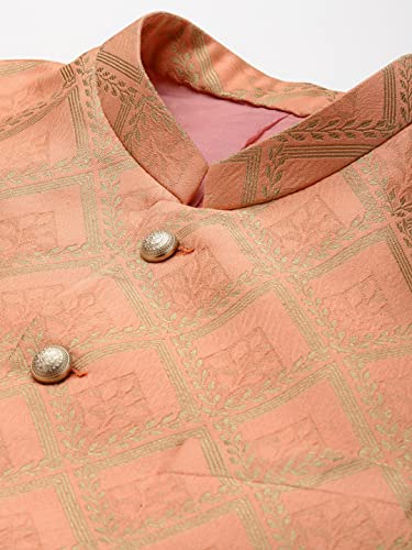 Image of MANQ Men Fawn Woven Jaquard Silk Nehru Jacket