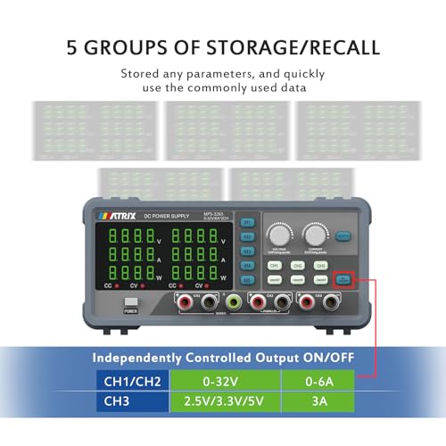 Image of MATRIX Switching Triple Channel DC Power Supply Variable 32V 6A, MPS-3263 | 3CH Independent control, 5 storage, One key series parallel connection, Restore factory, Lab bench PSU electronic repairs