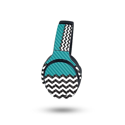 Image of MightySkins Carbon Fiber Skin Compatible with Skullcandy Crusher ANC 2 - Teal Chevron | Protective, Durable Textured Carbon Fiber Finish | Easy to Apply