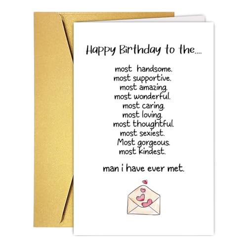 RUALOVE Happy Birthday To The Most Handsome, Supportive, Amazing Man Card, Birthday Card Gift For Boyfriend Husband Partner Fiancé, Romantic Birthday Card Gift From Wife Girlfriend
