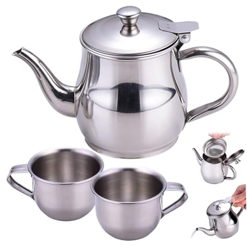 BeVistoso Kinder-Teeset enthält eine tragbare 330-ml-Teekanne aus Edelstahl mit langem Auslauf und Filtersieb und 2 70-ml-Tassen für Kinder, Teeset