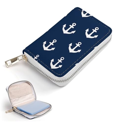 Portable Slim Wallet for Men Women, Pu Leather Credit Card Holder with 20 Slots Nautical Anchor Navy Card Coin Organizer Bag2