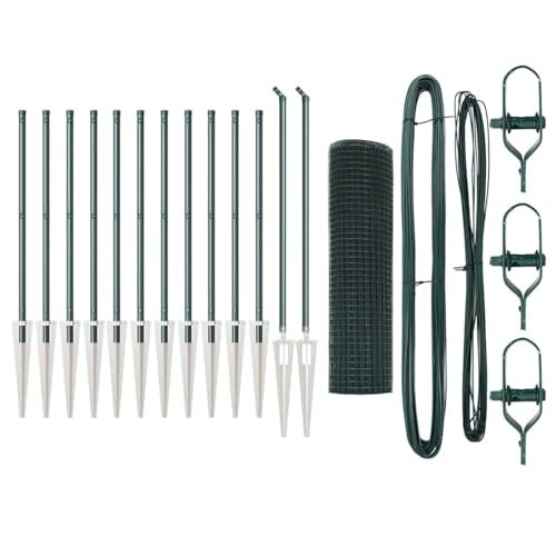 vidaXL Geschweißter Drahtzaun mit 13 Spike-Posts Grün 0,8X25 m Stahl Vollständige Außen-Sicherheitsbarriere für Gärten und Grundstücke Garten Metallzaun Sicher Langlebig Wohnliche Paneele Modern