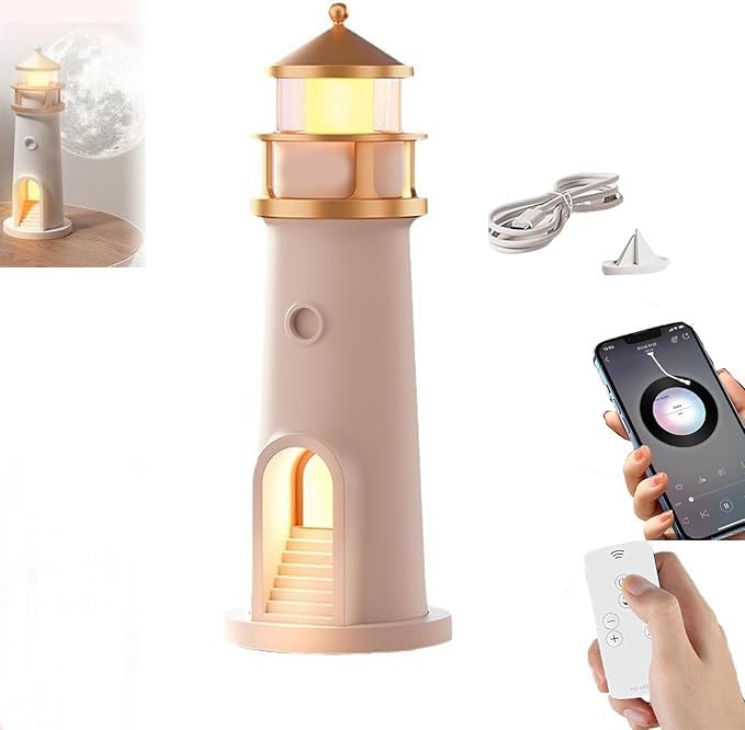 Moonlight Lighthouse Night Light,Lighthouse Decor Light,LED Night Lamp Lighthouse with Remote Control and Timing,Rechargeable Moonlight Projector Light,Home Bedroom Decor (Bluetooth Mode)