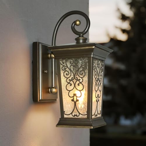 Image of ALVIME Outdoor Wall Light Fixtures, 17 Inch Oil Rubbed Bronze Exterior Lighting Fixtures, Waterproof Outdoor Sconce Lights, Outside Porch Lanterns for House, Farmhouse, E26 Base&Clear Seeded Glass