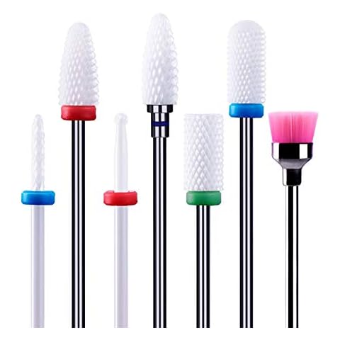 MELODYSUSIE Nail Drill Bits Set Ceramic Safety Professional 3/32 Inches Nail Bits for Filing Acrylic Nails Gel Nails Down Removing Cuticle Tools, 7pcs Cover
