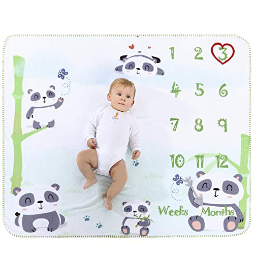 Mensuelle Couverture Douce Bebe Pour Mois Photographie Polaire Naissance Plaid Bebe Plaid Enfant Pour Fille & Garcon Legere Et Chaude Blanc 120 * 100cm (Panda) Cover