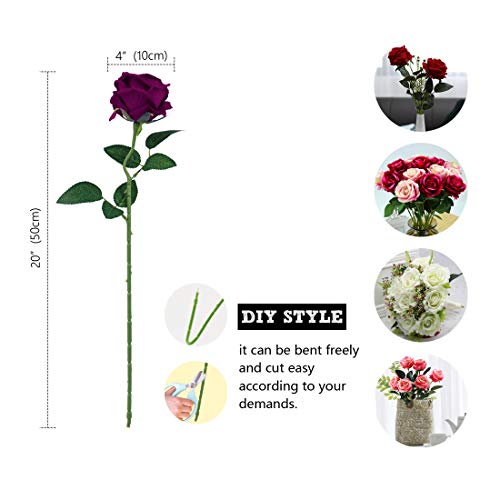 Omygarden Purple Artificial Rose Flower Bouquet, Fake Silk Roses, Wedding Party Home Office Decoration,10Pcs #TOP1