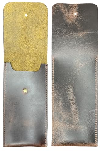 Image of RUSTIC TOWN Leather Pen Case - Handmade Full-Grain Leather Pen Pencil Holder - Minimalist Pen Protective Sleeve Cover - Practical Pencil Pouch for Work & Office
