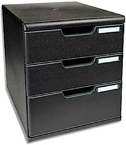 Exacompta 325414D Ablagebox Modulo mit 3 Schubladen für DIN A4+ Dokumente. Belastbare Schubladenbox mit hoher Kapazität für mehr Platz stapelbar Blauer Engel schwarz