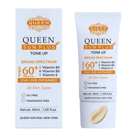 QUEEN SUN PLUS | Tone Up Sunscreen SPF60 Broad Spectrum-Face Moisturizer with Vitamin B3, B5, E- Non-Greasy, Silky Touch, Instant Dry-oil free, fragrance-free (30ml/1.05fl.oz)by QUEEN NATURAL NEW YORK Cover