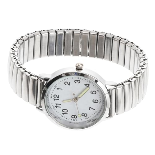 Yardwe Montre-Bracelet à Gros Chiffres Lumineuse à Quartz en Acier Inoxydable Argenté, Étanche, pour Seniors et Adultes, Usage Quotidien, Grand Cadran Ergonomique