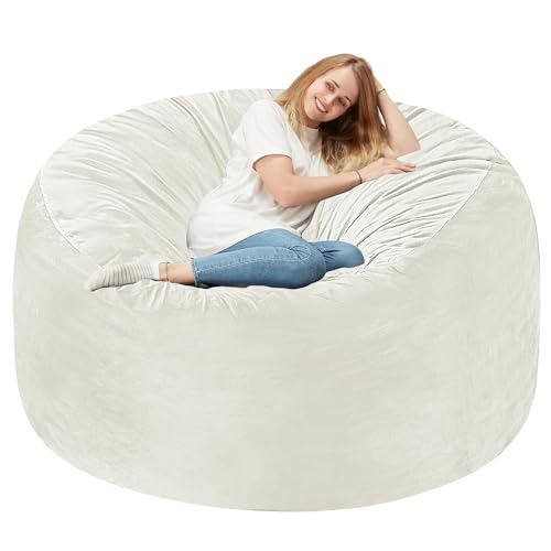 Homguava 5 FT Bean Bag Chair: 5' Bean Bags with Memory Foam Filled, Large Beanbag Chairs Soft Sofa with Dutch Velvet Cover-Beige