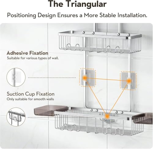 HavBeat Shower Caddy Hanging, Never Rust Shower Organizer Hanging, Aluminum Shower Racks for Inside Shower with Hooks for Razor, Bathroom Organizers and Storage with Soap Holder, Bright Silver - Image 8