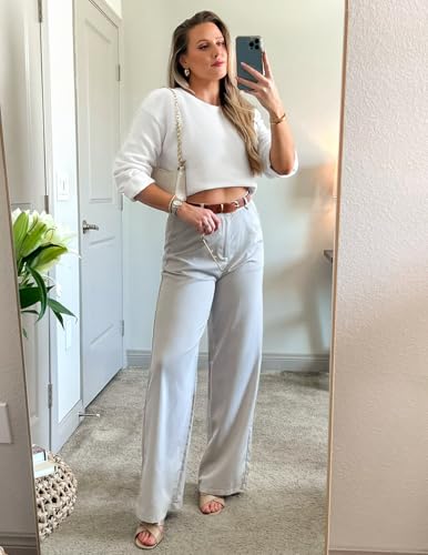 Image of ZESICA Women's Crew Neck Long Lantern Sleeve Fall 2026 Casual Loose Ribbed Knit Solid Soft Pullover Sweater Tops