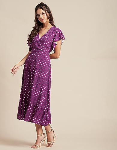 Image of Moomaya Women's Printed Dress, V-Neck, Short Sleeves, Ruffled Midi Summer Dress