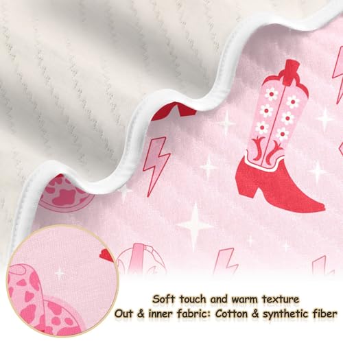Image of Pinks Western Cowgirl Boots Baby Blankets Soft Warm Crib Stroller Blanket for Toddler Newborn Girls Boys 30x40in