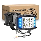 RIGIDON 2 Pcs Faro da Lavoro Led, 4 Pollici 10 cm 35W Luce Stroboscopica 12V 24V Fari di profondità, Spot Flood Luci di Lavoro a Led Per Auto Trattore Escavatore Camion SUV ATV 4x4, Blu Bianca