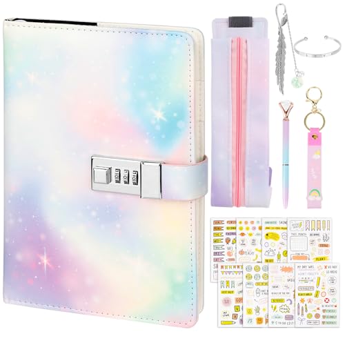 Diário secreto menina, com cadado, caderno de início do colégio autocolantes DIY presente de aniversário use-o como diário, agenda ou caderno de estudo