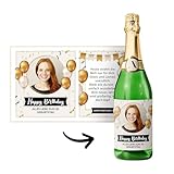 Flaschenetiketten Geburtstag selbst gestalten – Set mit 2 Stickern (Vorder- & Rückseite) – personalisierbar mit Foto & Text – für Wein/Sekt – wasserfest – DIY Geschenk – BALLON CREME