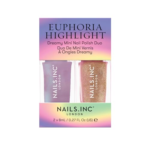 Nails Inc Euphoria Highlight Mini Nail Polish Duo, Shimmer, No Chip, Long Lasting, Quick Dry, Air Dry, Professional Manicures & Pedicures, Fingernails & Toenails, 2 Piece Set