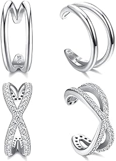 KALVICA 2 Pcs 925 Sterling Silver Ear Cuff for Women Cartilage Clip on Earrings Non Piercing Earrings Set Fits Sensitive Ears Adjustable Earring Cuffs Silver Gold Rose Gold
