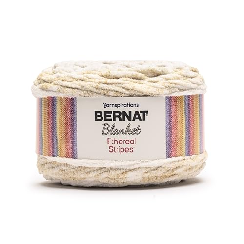 Image of Bernat Blanket Ethereal Stripes Sand Dune Yarn - 2 Pack of 300g /10.5oz - 100% Polyester - #6 Super Bulky - 220 Yards - Knitting /Crochet
