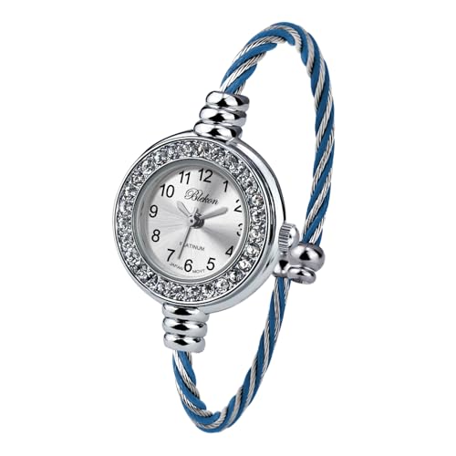 Montre femme montre-bracelet en strass argenté et bleu boîtier délicat 23 mm haut de gamme