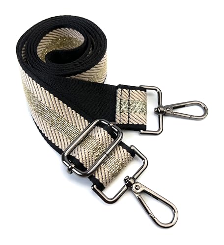 Image of Purse Strap Replacement for Crossbody Bags & Handbags | Premium Webbing with Gunmetal Black Hardware Clip-On Installation Adjustable Length Comfortable Wide Guitar Style Strap
