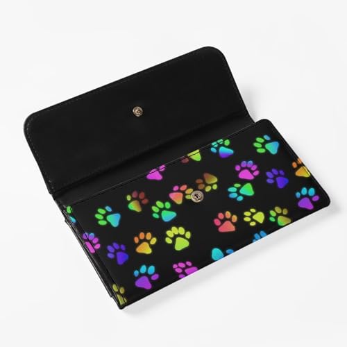 Image of AFPANQZ Colorful Paw Leather Wallets for Women Clutch Card Slots Phone Holder Trifold Purses Card, Large Capacity Card Key Cash Storage Bags Zipper Handbag