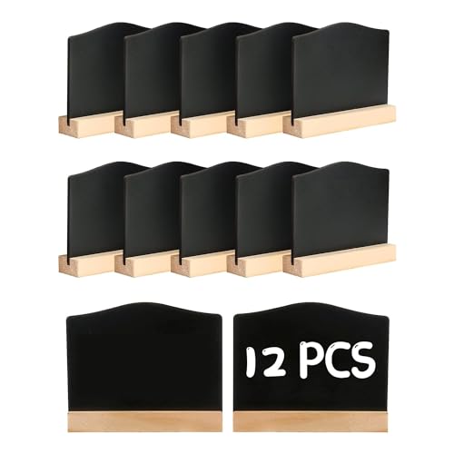 Pesfehhy Paquete de 12 Mini Carteles de Pizarra, Pizarras de Tiza para Notas de Cocina con Soportes, Pizarra PequeñA de 10X7,2 Cm, Tablero de Mesa para Mensajes