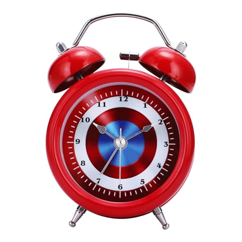 Lafocuse Reloj Despertador Fuerte para Sueño Pesado Niño, Metal Rojo Doble Campana, con luz Nocturna, Analógico Silencioso Infantil Reloj Mesita de Noche para Mesilla Dormitorio 8cm