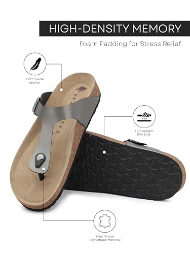 Image of HF JOURNEY Nivera 2.0 Men's Cork Footbed Thong Sandal,Slip On Entry,(Size 41-46) BlackPU, Casual Lounging Slipper, EVA Sole, Flat Heel,Nivera 2.0 - Black (41)