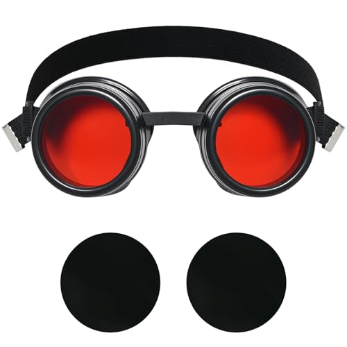 Sdfvsdg New Colored Diamond Lens Vintage Welding Steampunk Goggles Glasses with Red Rechangeable...