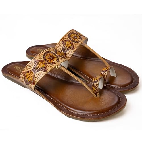 Image of Women's Leather Kolhapuri Chappals - Handmade Ethnic Flats Sandals with Durable TPR Non-Slip Sole