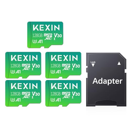 KEXIN Micro SD Tarjeta de 128 GB SDXC UHS I Tarjeta de Memoria de 128 GB con Adaptador Full HD y 4K UHD, C10, U3, 5 Unidades Mini SD para Cámara Deportiva, Drone
