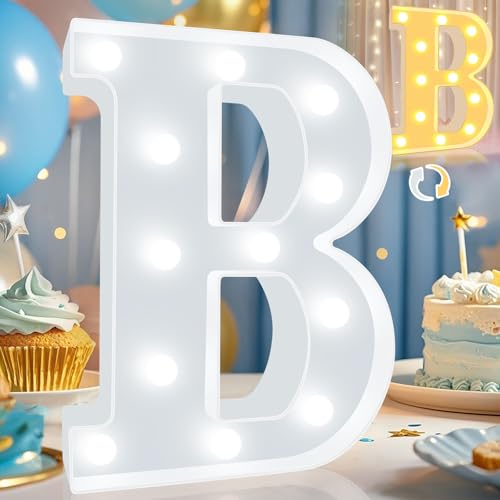 Image of Pooqla LED Marquee Letter Lights, Warm White and Cool White Decorative Lighted Letters, Light Up Alphabet Letters for Boys Girls, Party, Wedding, Bar, Night Light, Birthday Decoration, Letter B