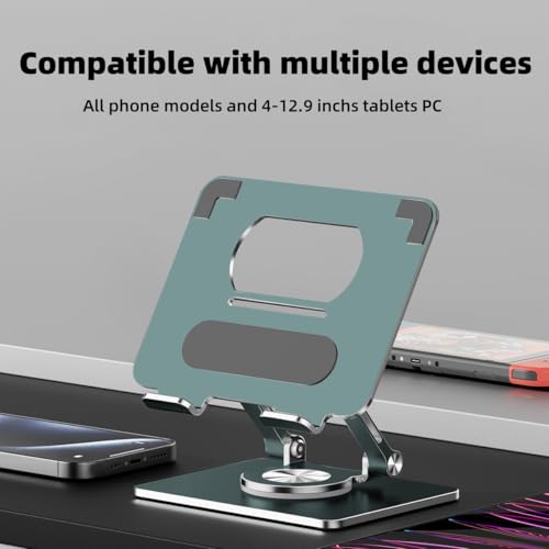 Image of iPad Holder Stand, Tablet Holder with Thickened 360 Rotating Base Dual Rod Adjustable Aluminum Stand for All 4-12.9'' iPad Surface Samsung Phone Tablet Kindle E-Reader and More, Space Gray