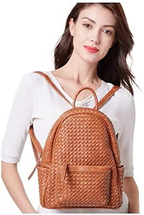 Mini Woven Backpack Purse for Women Trendy Daypacks Stylish Backpack Women's Fashion Handbag for Travel Vacation Valentine's Gift (Small Camel Woven) - Image 3
