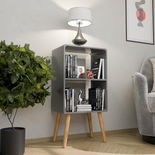 Image of 2 Tier Wooden Book Shelf for Home Library Book Stand Rack for Kids Self Organizer Storage for Living & Study Room (Grey)