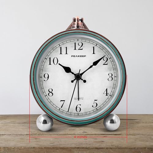 Peakeep 4" Small Battery Operated Antique Retro Analog Alarm Clock for Room Decor, Silent Elegant Bedside Desk Table Gift Clock - Image 3