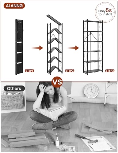 Image of ALANNG 73.6 Inch Folding Bookshelf, 6 Tier Metal Bookcase and Bookshelves | Tall Shelves for Living Room Office Bedroom, Heavy Duty Book Shelve Free Standing Open (Black, 3PACK)