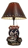 Ebros Gift Vintage Old Fashioned Retro Red Motorcycle by Route 66 Highway Sign Desktop Table Lamp with Brown Faux Leather Laced Shade Nostalgic Road Runner Cruise Home Decor Shelf Mantlepiece Accent