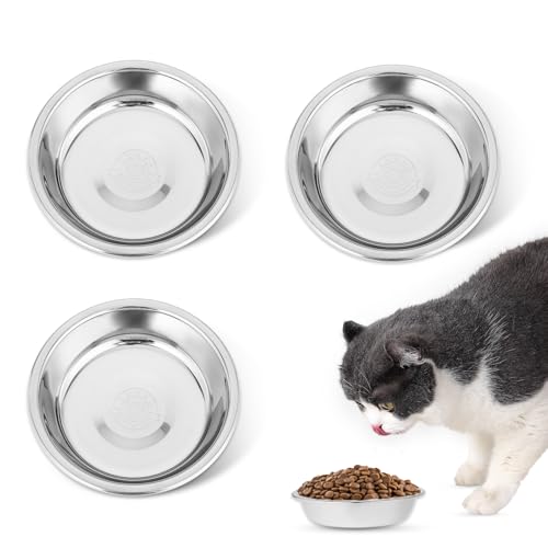 3 ciotole per gatti in acciaio inossidabile, ciotola per cibo per gatti in metallo da 14 cm, ciotole per gatti adatte ai baffi, ciotole piatte per gatti poco profonde, piatti di ricambio per gatti,