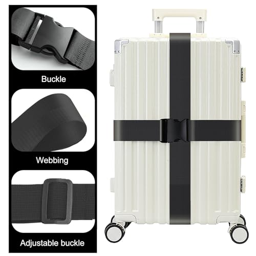Koffergurt (2 Stück), inkl 2 Namensschildern, rutschfest Einstellbare Kofferbänder mit, Für Schnell erkennen Gepäck Reisetasche Koffer, Schwarz