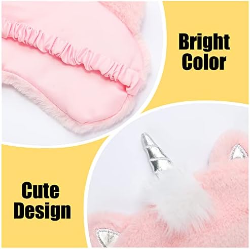 4Pcs Cute Sleep Mask, Unicorn Cartoon Eye Mask for Travel Nap Sleep Lunch Break Overnight Party, Soft Plush Blindfold Eye Covers for Women Girls Kids