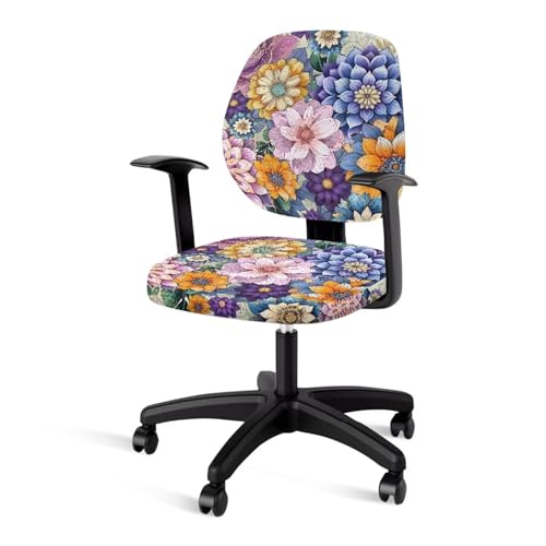 YUVAMAGIMO Colorful Floral Office Chair Cover Stylish Office Chair Covers Reduces Damage Flexible Suitable for Home Desk Chair Home Accessories Decoration