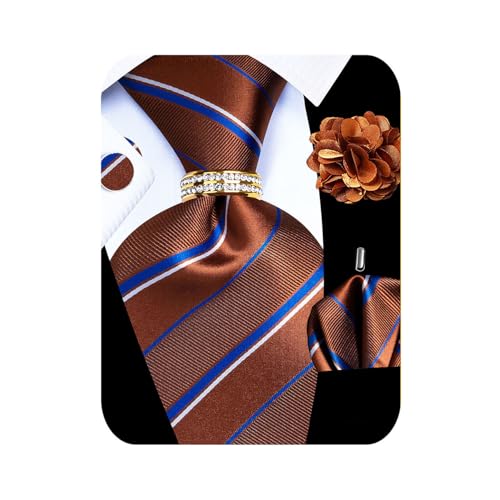 Image of 5PCS Mens Premium Silk Tie, Pocket Square, Cufflinks, Drilled Tie Ring and Lapel Pin Set for Wedding Groom Party