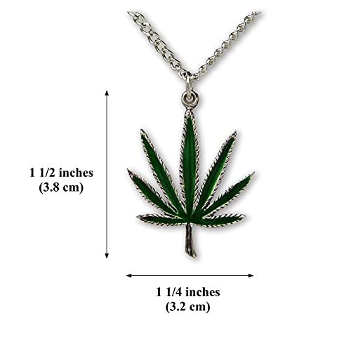Real Metal Marijuana Weed Pot Leaf Green Enamel On Silver Finish Pewter Pendant Necklace #TOP2