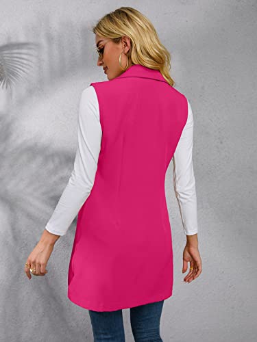 Verdusa Women's Open Front Sleeveless Lapel Collar Vest Blazer Jacket Hot Pink M #TOP1